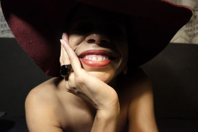 Smiling woman wearing hat