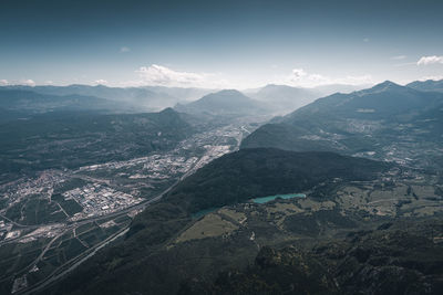 High angle view of cityscape against sky