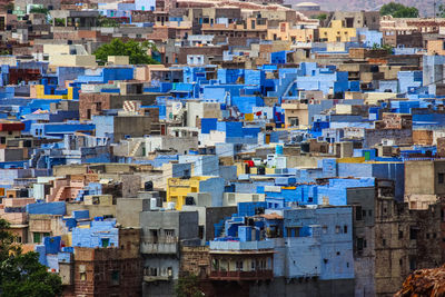 High angle view of buildings in city