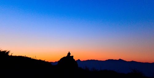 Silhouette of trees against clear sky at sunset