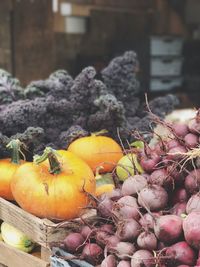 Close-up of pumpkins for sale in market