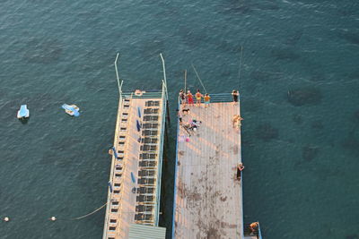 High angle view of boats in sea