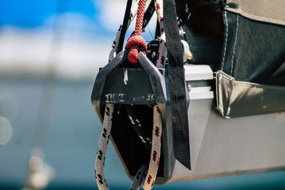 Close-up of rope hanging on boat