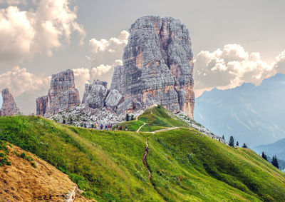 Panoramic view of green landscape against sky