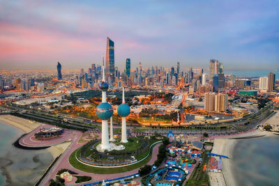 High angle view of buildings in city