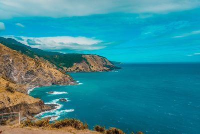 Scenic view of sea against blue sky