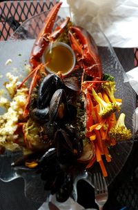 High angle view of pasta in bowl