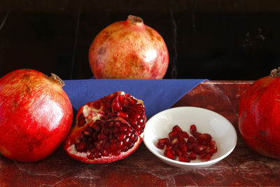 Close-up of fruits in bowl on table