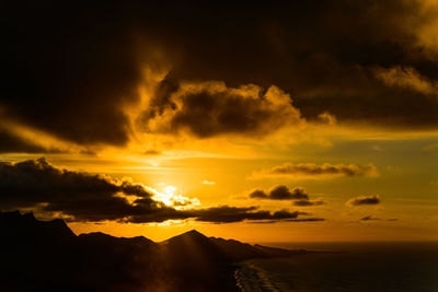 Scenic view of dramatic sky over sea during sunset at fuerteventura 