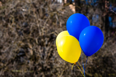 Balloons during a peaceful demonstration against war, putin and russia in support of ukraine