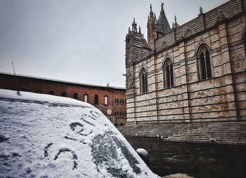 Low angle view of cathedral against sky during winter