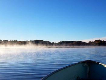 Scenic view of lake against clear blue sky