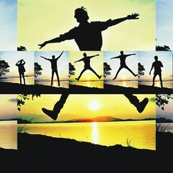 Silhouette of bird flying over sea