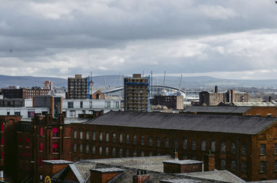 High angle view of buildings in city