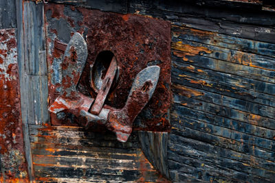 Close-up of old rusty metal door