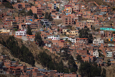 High angle view of buildings in city