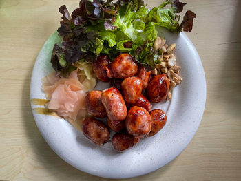 High angle view of food in plate on table