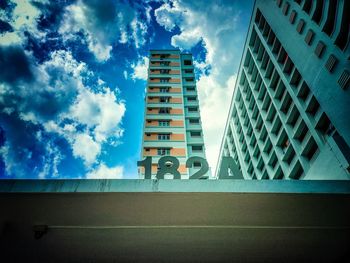 Low angle view of modern building against sky