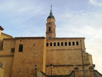 Low angle view of historic church of saint mary in aragón community in spain. 