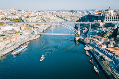 High angle view of suspension bridge over river