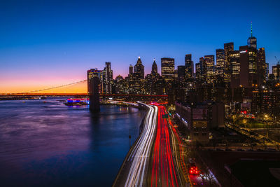 High angle view of illuminated city at night