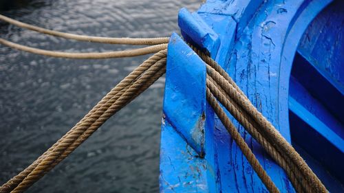 Close-up of rope tied on boat