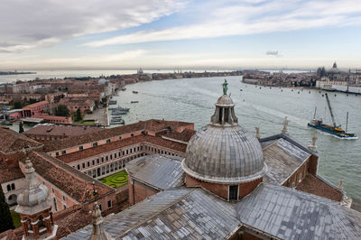 High angle view of church by grand canal