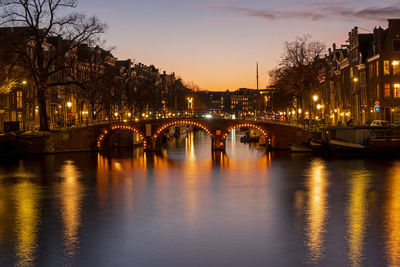 City scenic from amsterdam at the river amstel in the netherlands at sunset