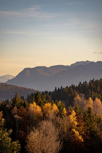Scenic view of mountains against sky during sunset