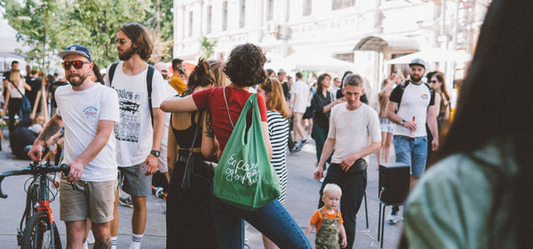 People on street in city