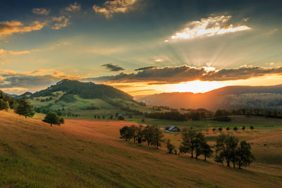 Scenic view of field against sky during sunset