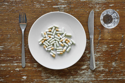 High angle view of food in plate on table