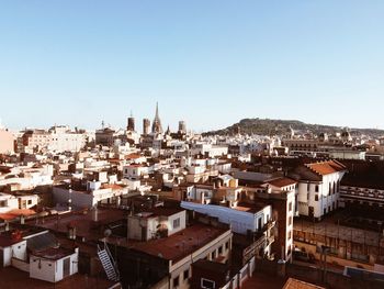 High angle view of townscape against clear sky