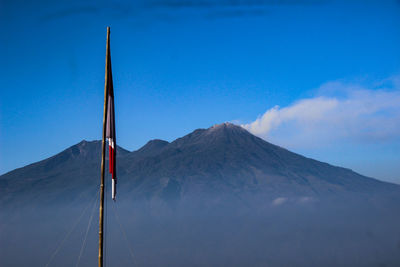 Scenic view of mountains against blue sky