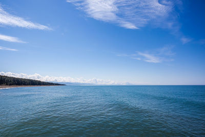 Scenic view of sea against blue sky