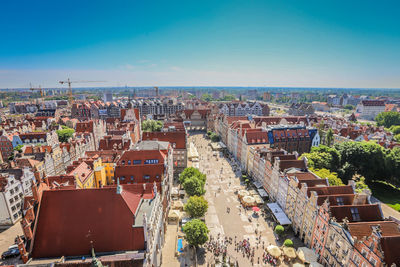 High angle view of buildings in city