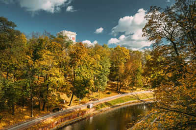 Scenic view of trees against sky during autumn