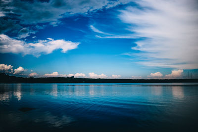 Scenic view of sea against blue sky