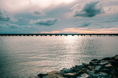 Scenic view of sea against sky at sunset