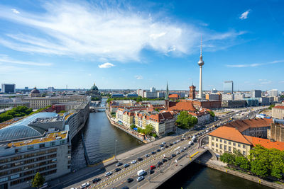 The center of berlin with the iconic tv tower on a sunny day