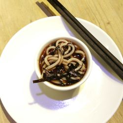 High angle view of soup in bowl