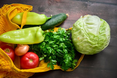 High angle view of vegetables on table