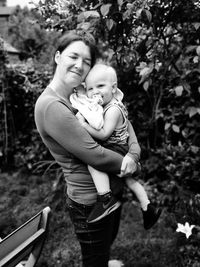 Auntie and nephew in black and white 