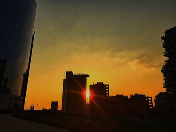 Buildings at sunset