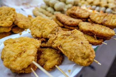 Close-up of fried chicken in plate