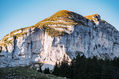 Low angle view of rock formation against sky