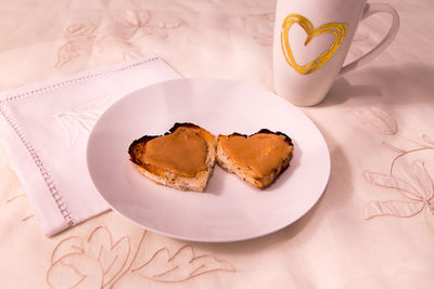 High angle view of breakfast served on table