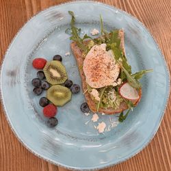 High angle view of breakfast served on table