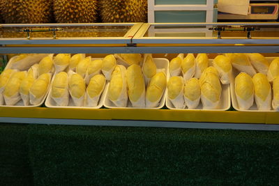 Yellow pumpkins in row