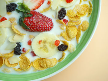 High angle view of breakfast on table